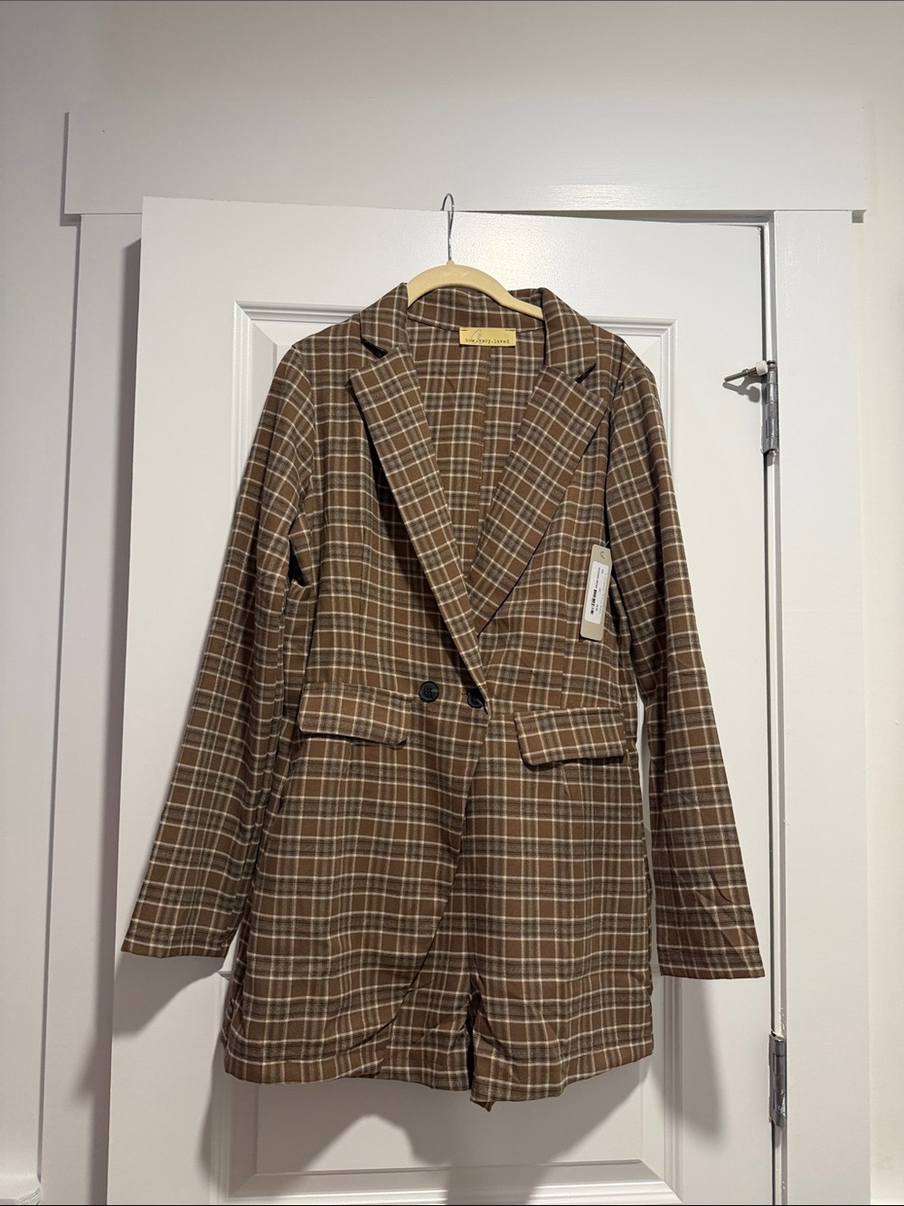 Brown Plaid Blazer-Style Jumpsuit Romper